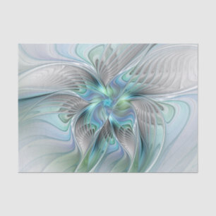 Papel De Seda Abstrato Azul Borboleta Verde Fantasia Arte Fracta