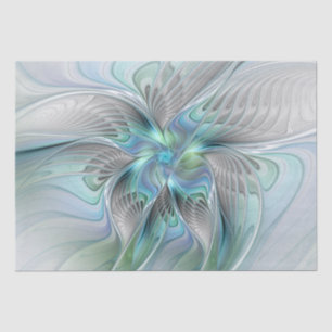 Papel De Seda Abstrato Azul Borboleta Verde Fantasia Arte Fracta