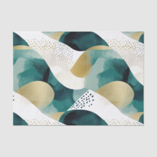 Papel De Seda Abstrato Branco Verde Dourado Chic