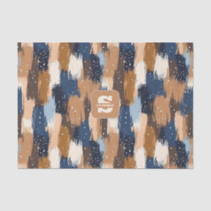 Papel De Seda Abstrato Brushstrokes em Azul, Branco e Marrom (2)