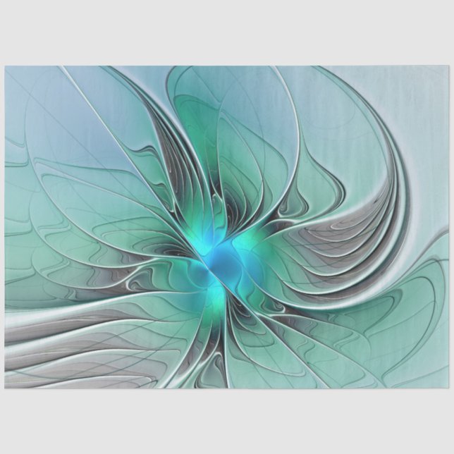 Papel De Seda Abstrato com Arte Fractal Azul, Moderna (Frente )