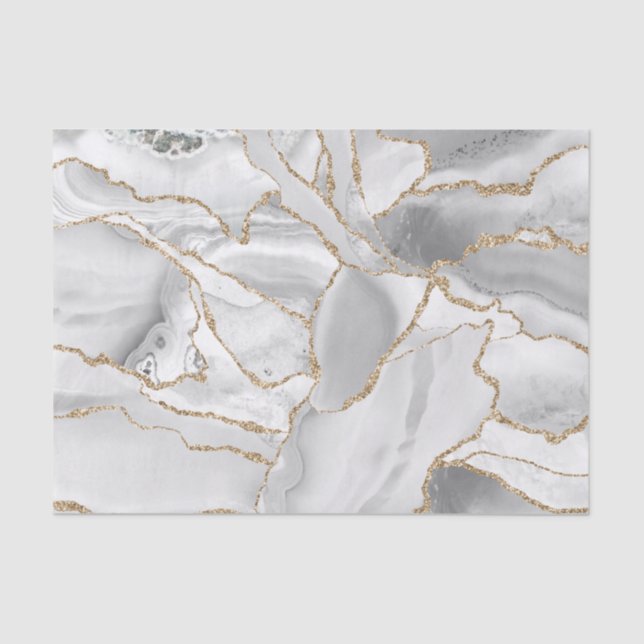 Papel De Seda abstrato de agitação branca e dourada (Frente )