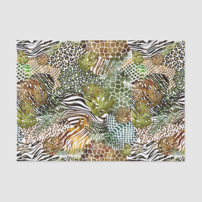 Papel De Seda abstrato de animais da selva colorida (Frente )
