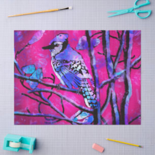 Papel De Seda Abstrato de Arte Rosa Azul-Pássaro