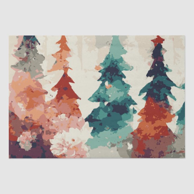 Papel De Seda Abstrato de Árvores de Natal 7 aquarela (Frente )