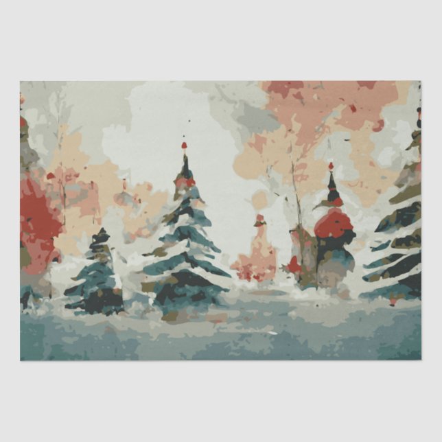 Papel De Seda Abstrato de Árvores de Natal 8 aquarela (Frente )