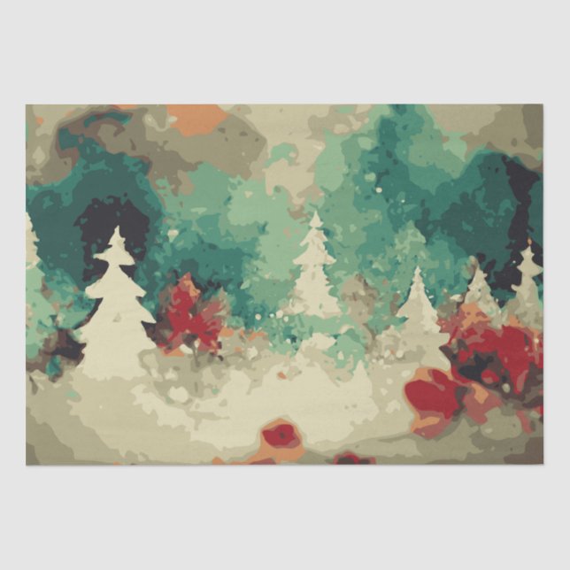 Papel De Seda Abstrato de Árvores de Natal 9 aquarela (Frente )
