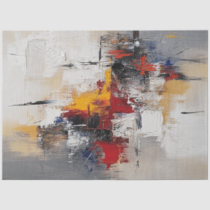 Papel De Seda Abstrato de Cinza Azul, Vermelho, Preto e Branco