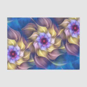 Papel De Seda Abstrato de Flor Fractal de Pastel Azul