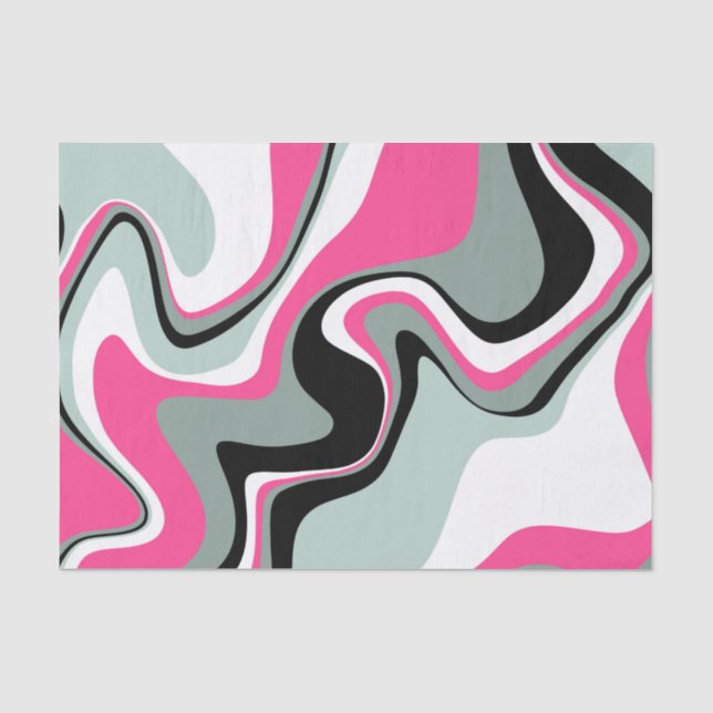 Papel De Seda Abstrato de Fluido Preto e Rosa (Frente )
