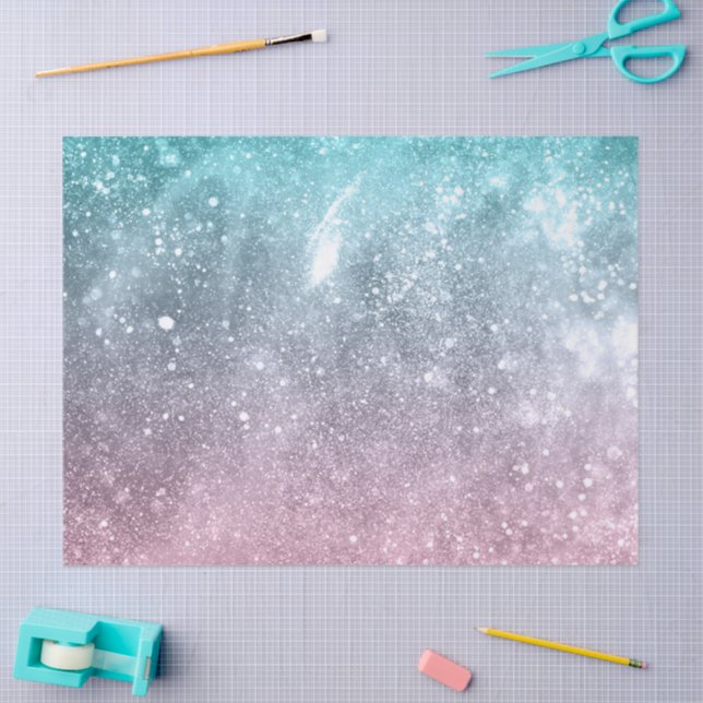 Papel De Seda Abstrato de galáxia azul-aqua-rosa-ombre (Arte )