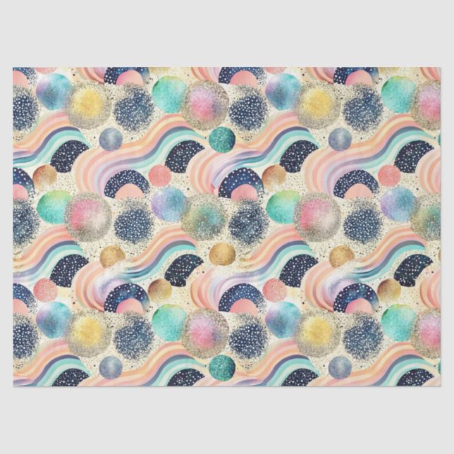 Papel De Seda Abstrato de Ondas do Arco-Íris e Largura do Pastel (Frente )