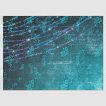 Abstrato deixa e luzes de cordas em verde