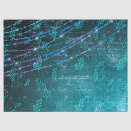 Papel De Seda Abstrato deixa e luzes de cordas em verde
