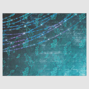 Papel De Seda Abstrato deixa e luzes de cordas em verde