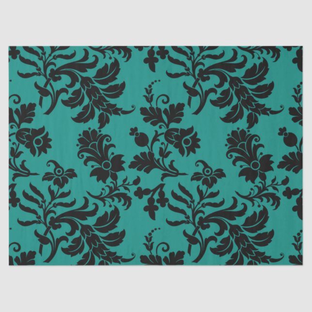 Papel De Seda Abstrato Designs Florais na Decoupage Teal (Frente )