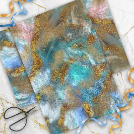 Papel De Seda Abstrato Dourada E Teal Folha Folha Lente Lente Ar