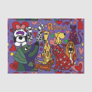 Papel De Seda Abstrato engraçado do amor dos cães e gato do