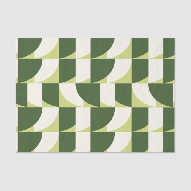 Papel De Seda Abstrato Geométrico Branco Verde (Frente )