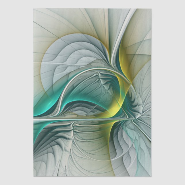 Papel De Seda Abstrato Hipnótico Dourado Turquesa Verde Fractal (Frente )