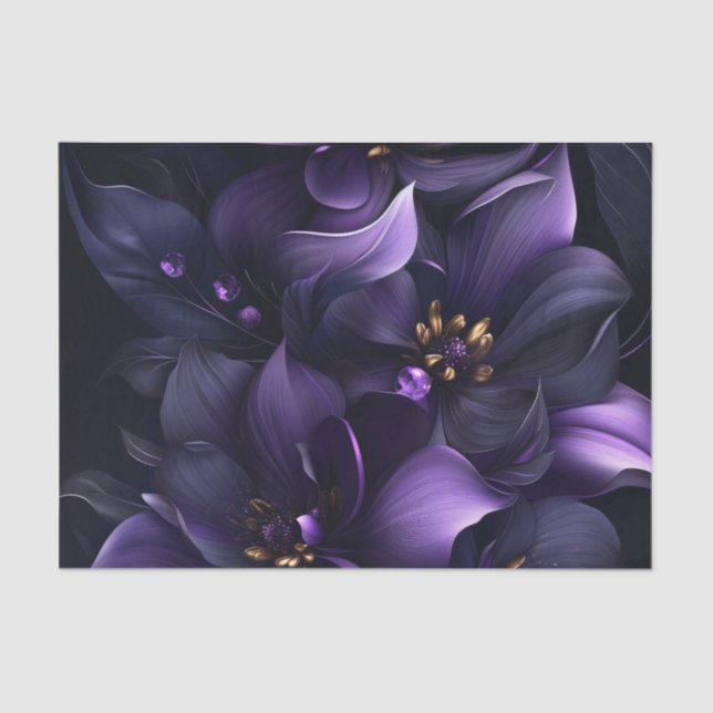 Papel De Seda Abstrato imagem das flores roxas e pretas (Frente )