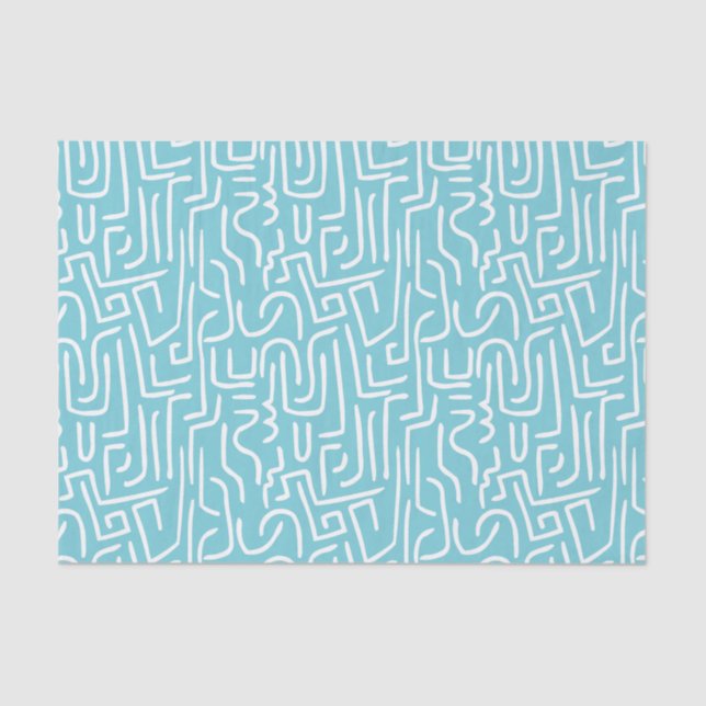 Papel De Seda Abstrato Lines 130318 - White on Robin Egg Blue (Frente )