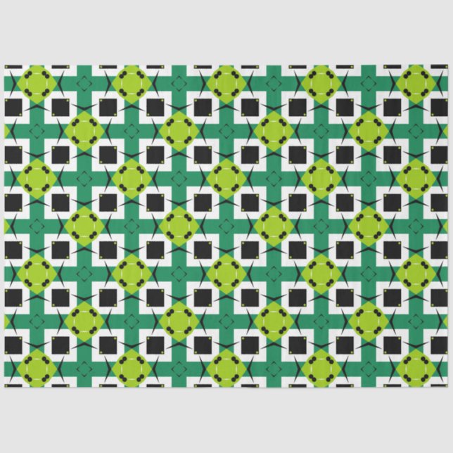 Papel De Seda Abstrato Modern Emerald Verde limão e padrão preto (Frente )