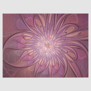 Papel De Seda Abstrato Modern Floral Arte Fractal Cores de Berry
