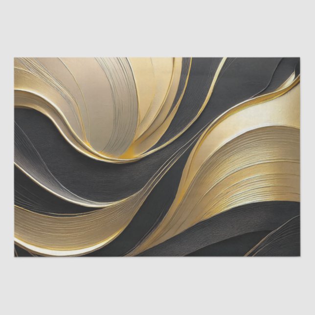Papel De Seda Abstrato moderno preto e Dourado (Frente )