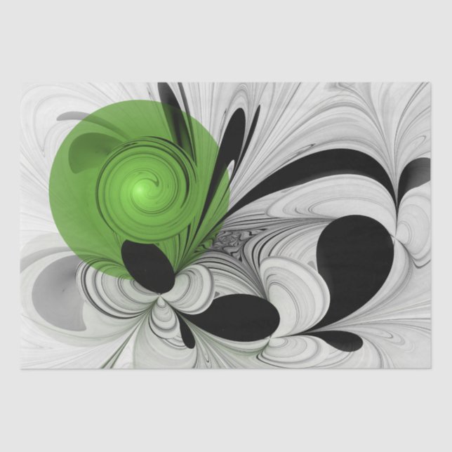 Papel De Seda Abstrato preto e branco com arte frontal verde (Frente )