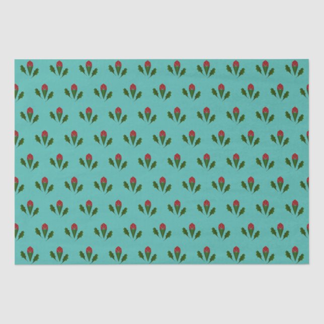 Papel De Seda Abstrato Rosas vermelhas e Folhas Florais, Fonte A (Frente )
