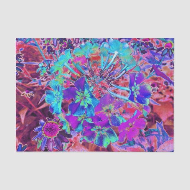 Papel De Seda Abstrato Roxo e Flor Azul (Frente )