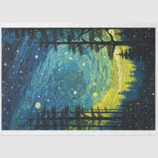 Papel De Seda Abstrato Starry Night Forest Decoupage Paper