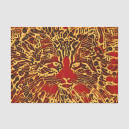 Papel De Seda Abstrato Tribal Tabby Cat Red Yellow Hippie Art
