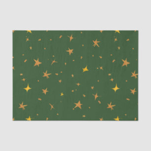Papel De Seda Abstrato Verde escuro com estrelas Ouros