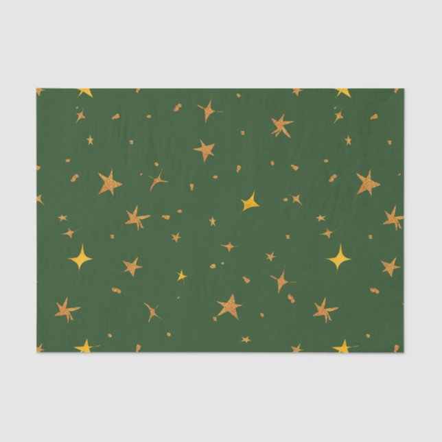 Papel De Seda Abstrato Verde escuro com estrelas Ouros (Frente )