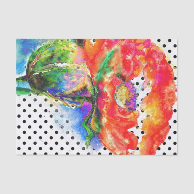 Papel De Seda Abstrato vermelho Elegante bolinhas de aquarela fl (Frente )