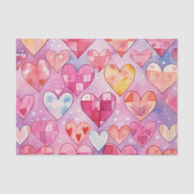 Papel De Seda Abstrato Watercolor Hearts (Frente )