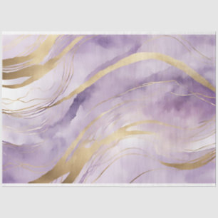 Papel De Seda Abstrato Watercolor Purple, Lilac, Dourado Marble