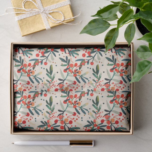Papel De Seda Açai Moderno de Natal Folhas de Azevinho (Presente)