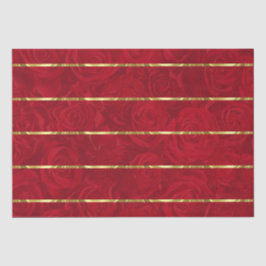 Papel De Seda Acentos Dourados das Rosas vermelhas românticas