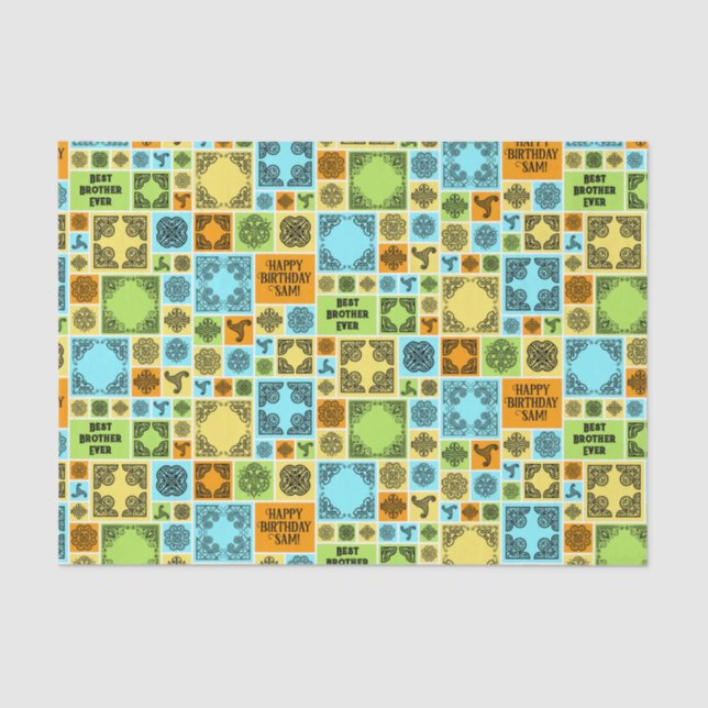 Papel De Seda Adicionar Nome e Relação Aniversário Laranja e Ver (Frente )