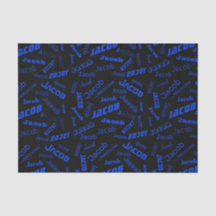 Papel De Seda Adicionar qualquer nome ou palavra Azul e Preto