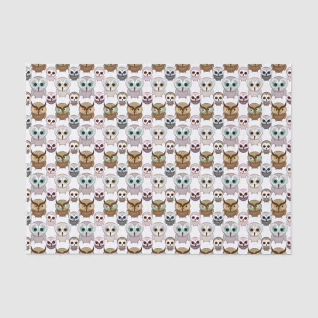 Papel De Seda Adoráveis Corujas Ilustradas em Padrão (Frente )