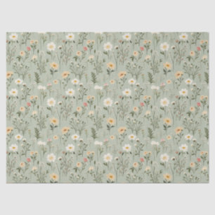 Papel De Seda Adoráveis Flores de Prados em Verde