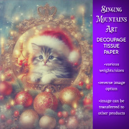 Papel De Seda Adorável Gato Festivo Natal Decoupage Vintage