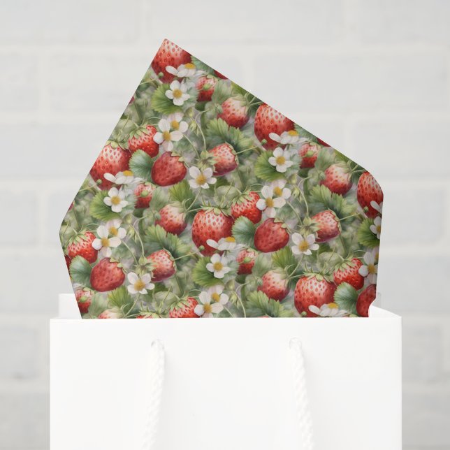 Papel De Seda adorável padrão xadrez de morango em aquarela (Sacola de presentes)