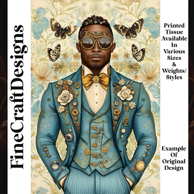 Papel De Seda Afro-Americano Steampunk Masculino Azul P8 Decoupa (Criador carregado)