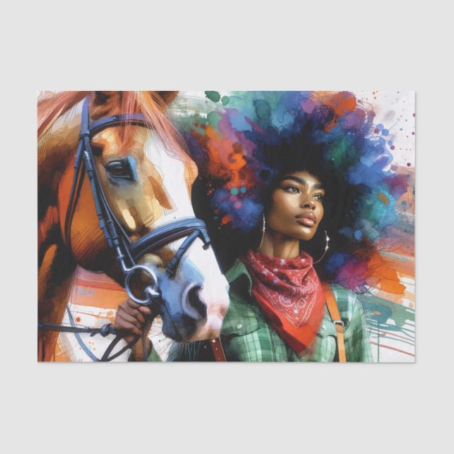 Papel De Seda Afro Equestrian Woman - Cavaleiro de Cavalo Ociden (Frente )