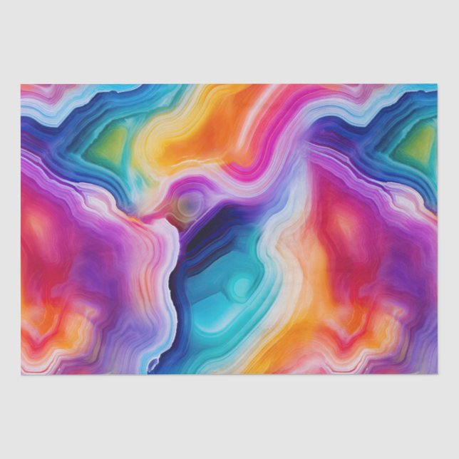 Papel De Seda Ágata Arco-Íris | Padrão Vibrante de Pedra Abstrat (Frente )